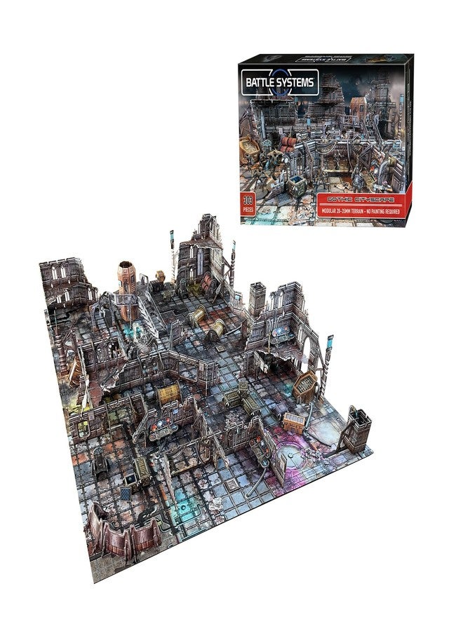 Battle Systems Sci-fi Terrain Gothic Cityscape Core Set - 28-35mm RPG/Wargames / 40k Necromunda Card Scenery - Image 1